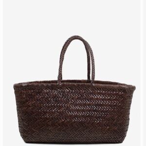 dragon diffusion bamboo triple jump woven leather tote - big in dark brown